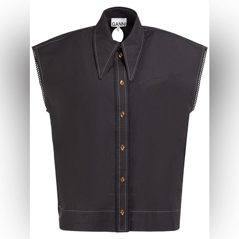 NWT never work Ganni sleeveless black button up!